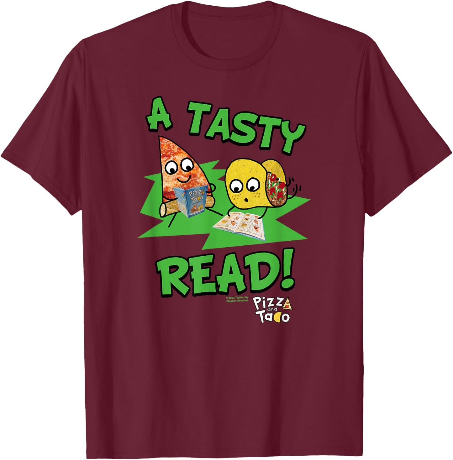 Pizza and Taco A Tasty Read T-Shirt - T-Shirt | Maroon