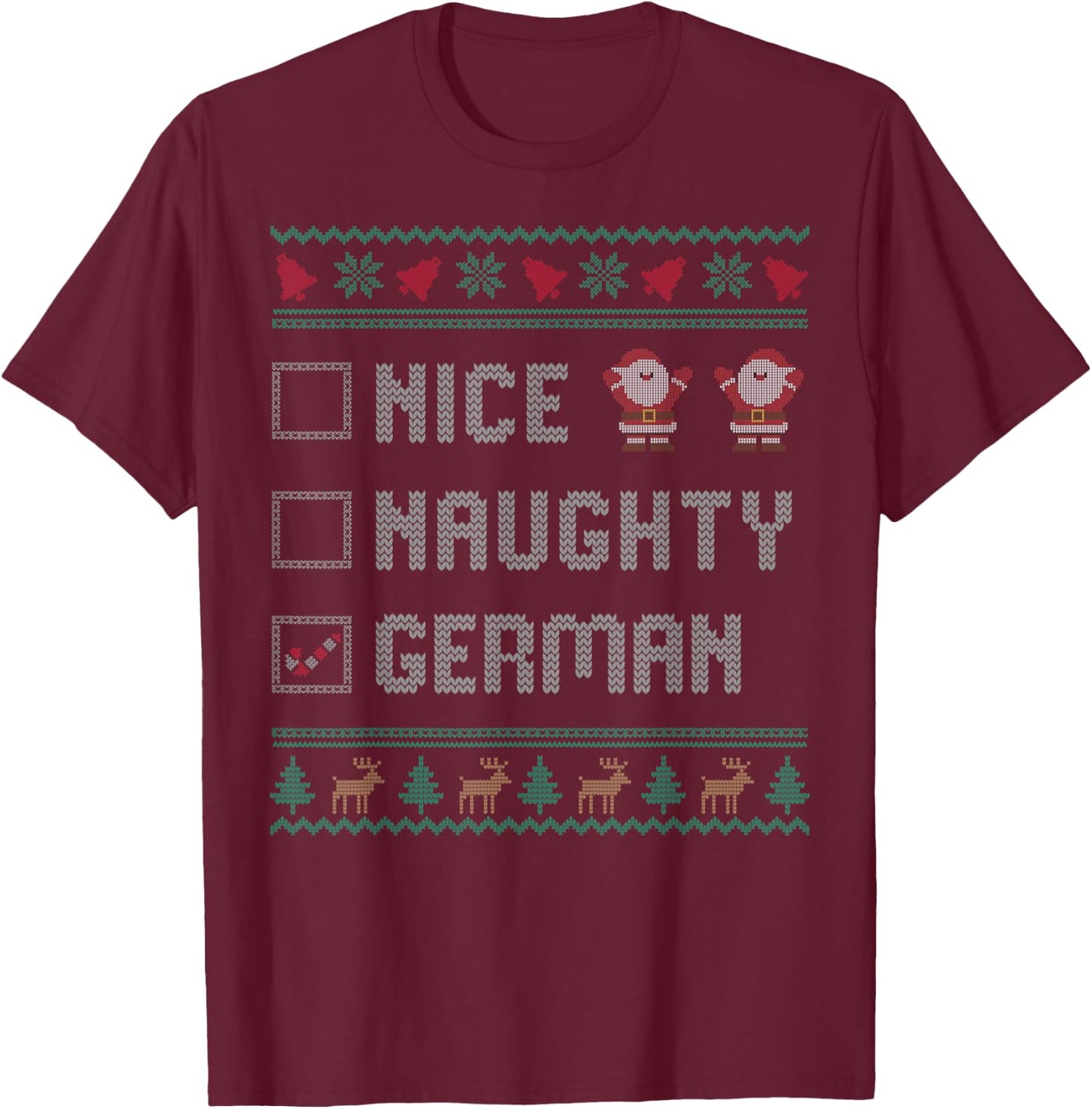 Nice Naughty German Christmas Pajama Matching T-Shirt - T-Shirt | Maroon