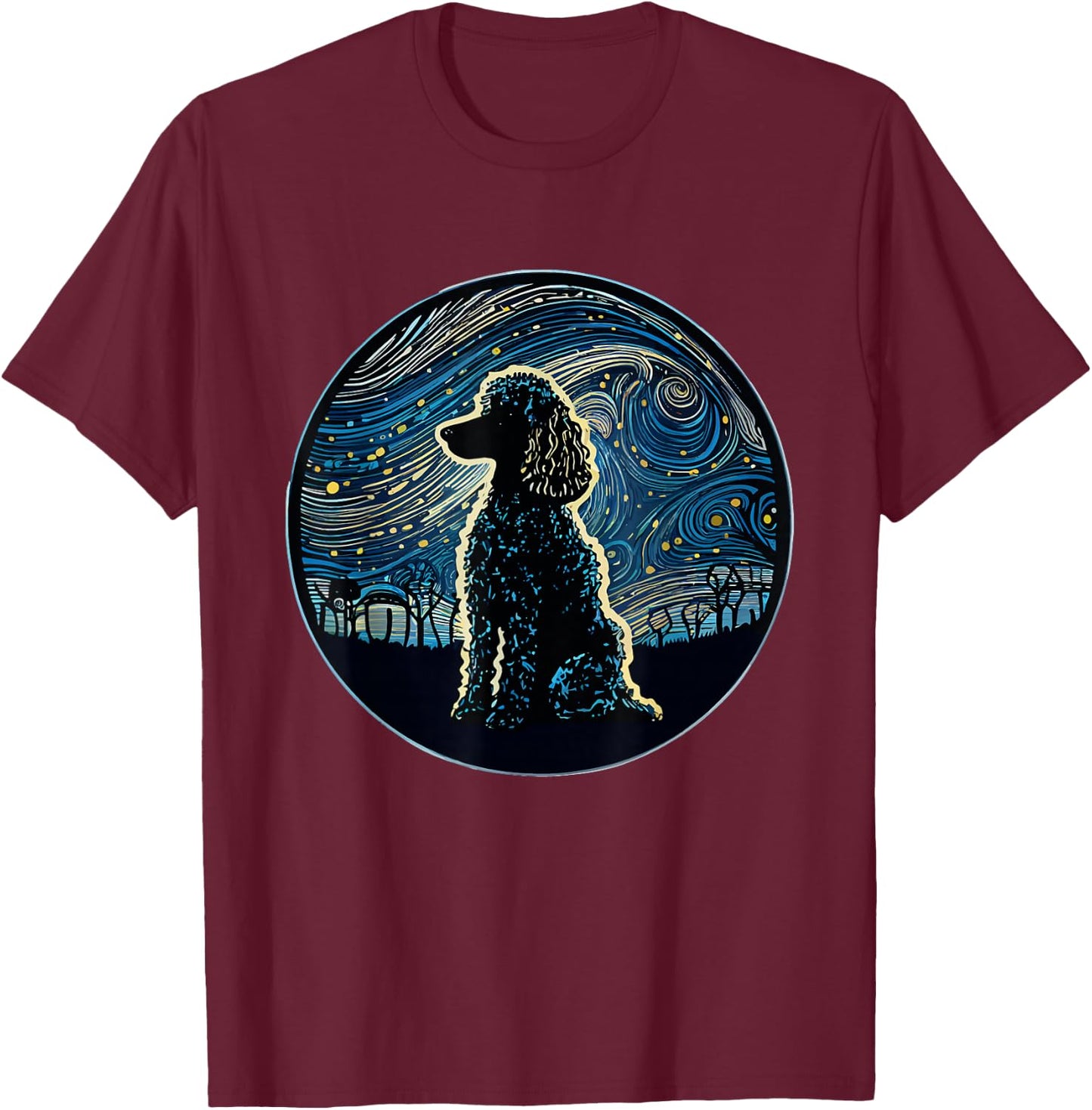 Poodle Starry Night Van Gogh Poodle Mom Dad Owner T-Shirt - T-Shirt | Maroon