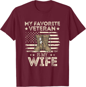 Veterans Day Military US Flag Favorite Veteran Is My Wife T-Shirt - T-Shirt | Maroon