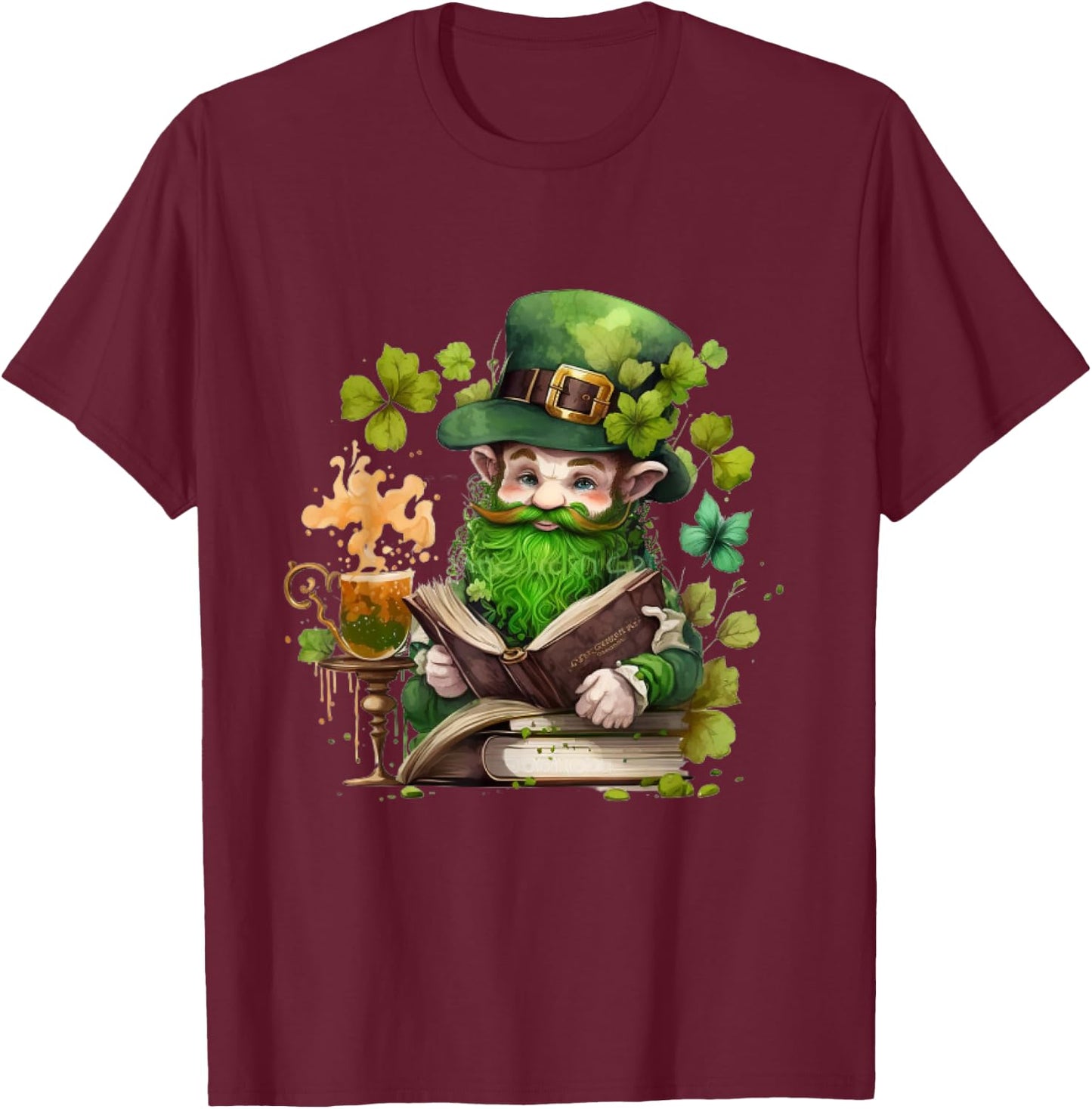 leprechaun Reading Books shamrock saint Patrick's day T-Shirt - T-Shirt | Maroon