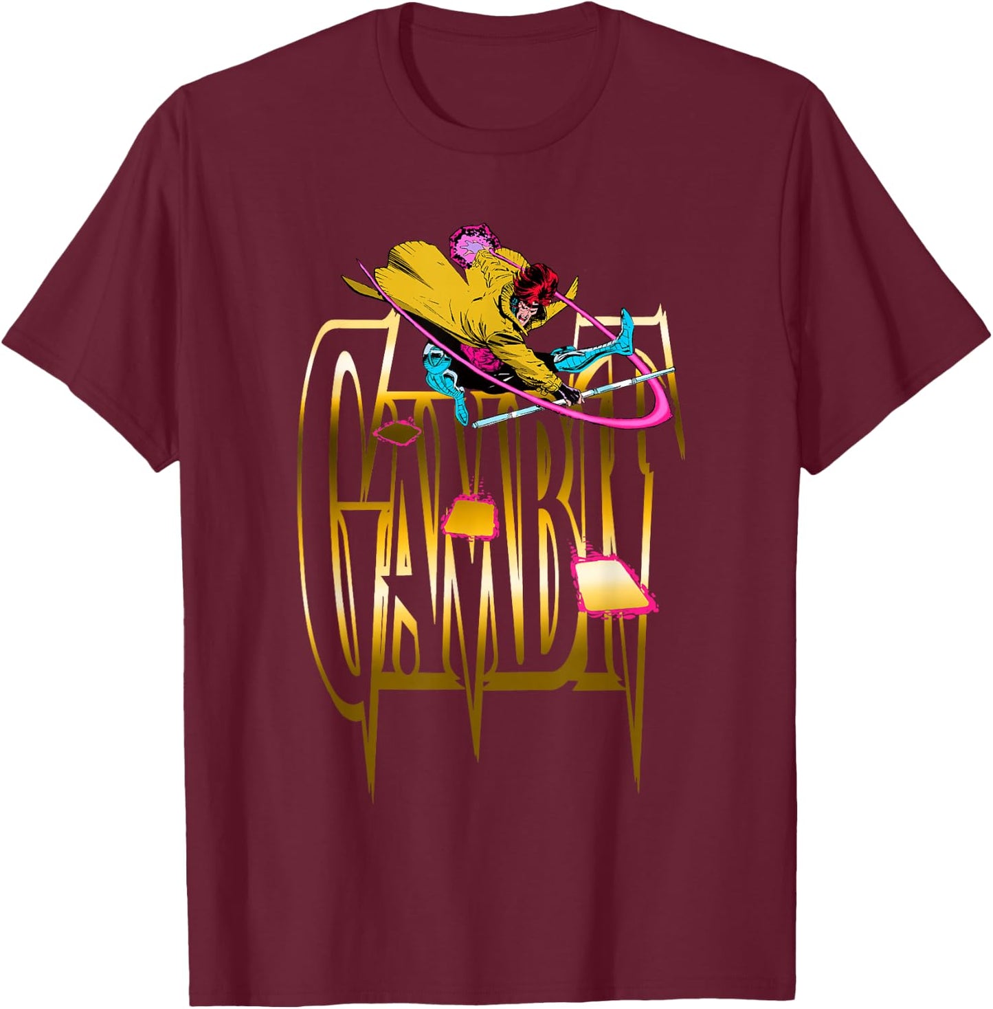 Marvel X-Men Gambit Throwing Cards Epic Retro Logo T-Shirt - T-Shirt | Maroon