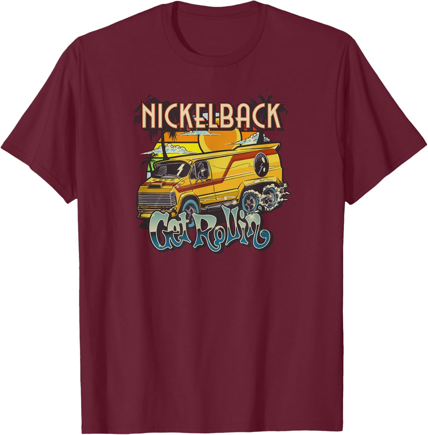 Nickelback Get Rollin' Cover (Blue) T-Shirt - T-Shirt | Maroon