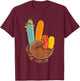 One Thankful Teacher Thanksgiving Turkey Peace Hand Sign T-Shirt - T-Shirt | Maroon