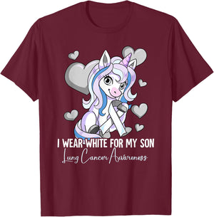 I Wear White For My Son Lung Cancer Awareness T-Shirt - T-Shirt | Maroon