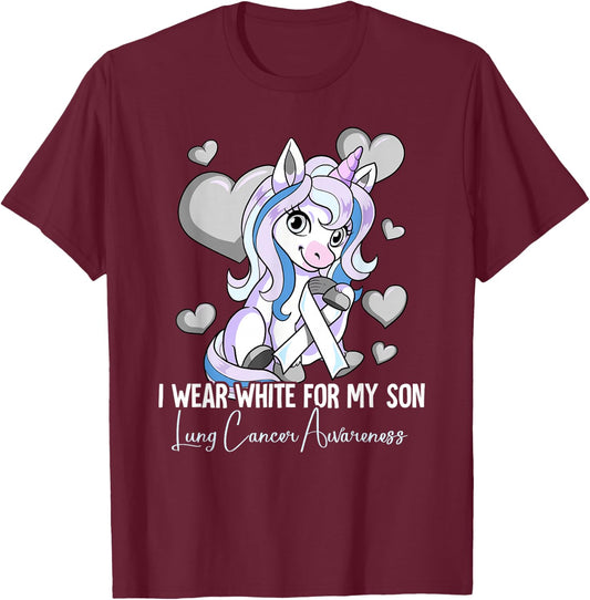 I Wear White For My Son Lung Cancer Awareness T-Shirt - T-Shirt | Maroon
