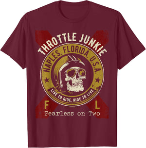 Naples Florida USA Motorcycle Biker Skull Design T-Shirt - T-Shirt | Maroon