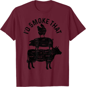 Chef Butcher BBQ I'd Smoke That Pork Beef Funny Father's Day T-Shirt - T-Shirt | Maroon