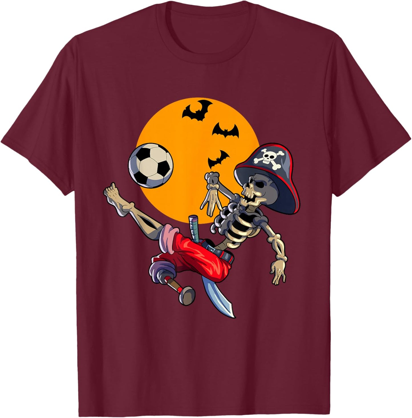 Soccer Skeleton Halloween Boys Soccer Pirate Halloween T-Shirt - T-Shirt | Maroon