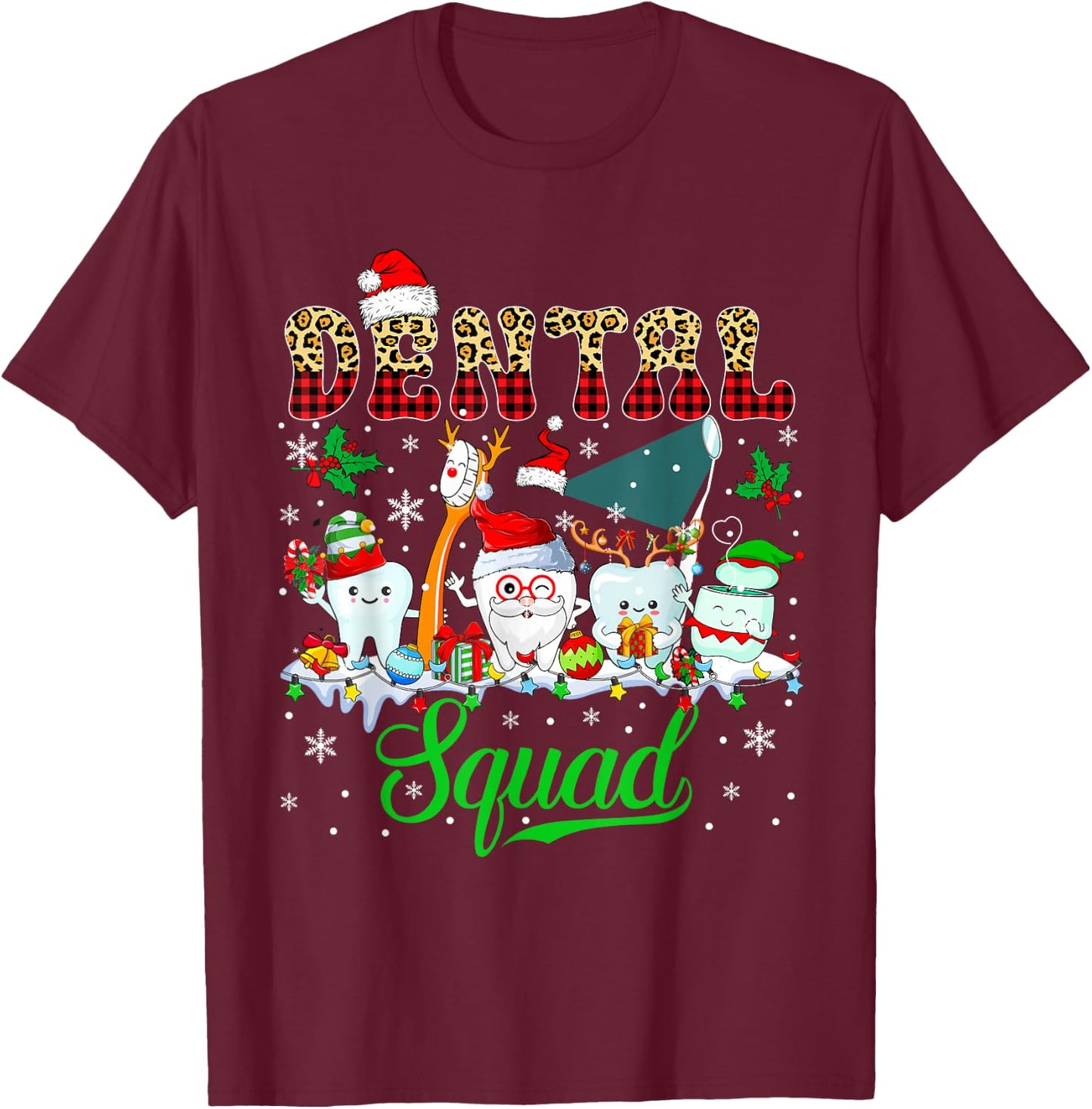 Dental Squad Christmas Santa Reindeer Elf Dental Tools T-Shirt - T-Shirt | Maroon