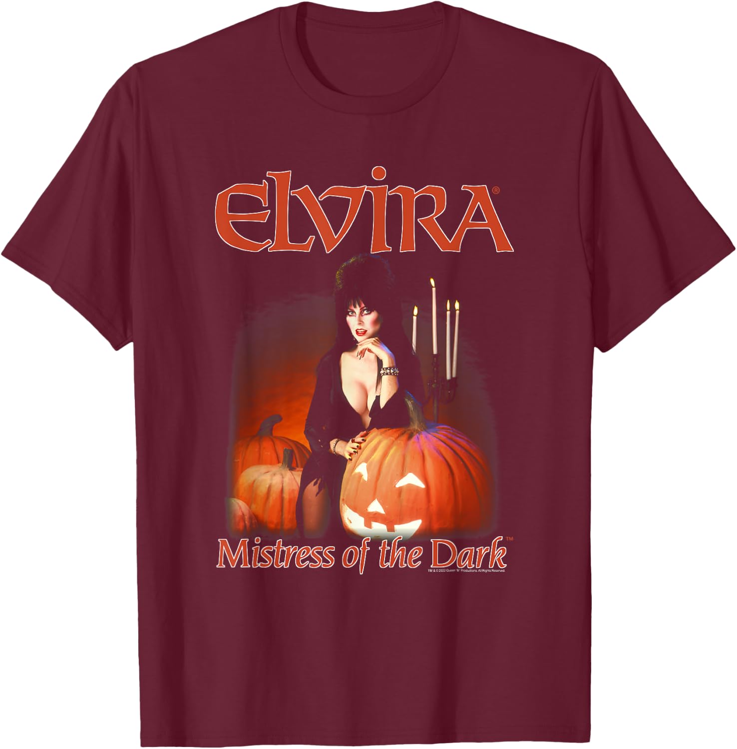 Elvira, Mistress of The Dark Pumpkin Halloween Horror T-Shirt - T-Shirt | Maroon