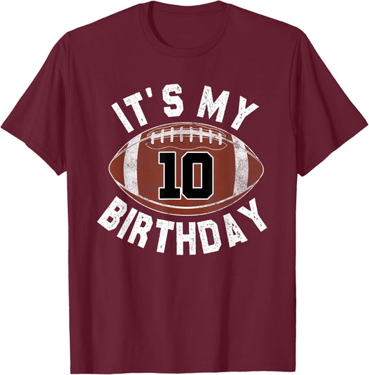 10th Birthday Football 10 Year Old Boy Sports Party Kids T-Shirt - T-Shirt | Maroon