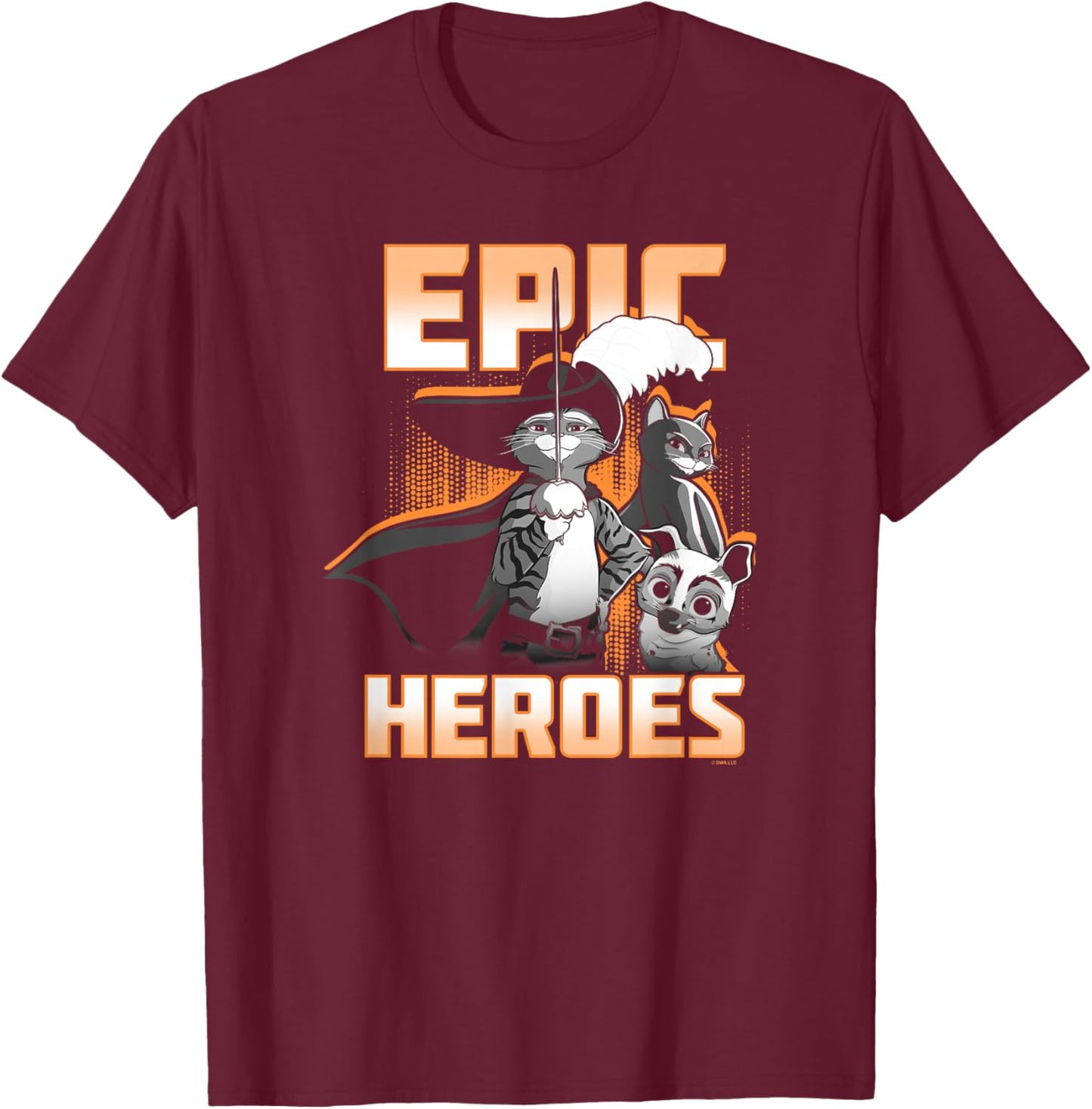 DreamWorks Puss In Boots: The Last Wish Epic Heroes Poster T-Shirt - T-Shirt | Maroon
