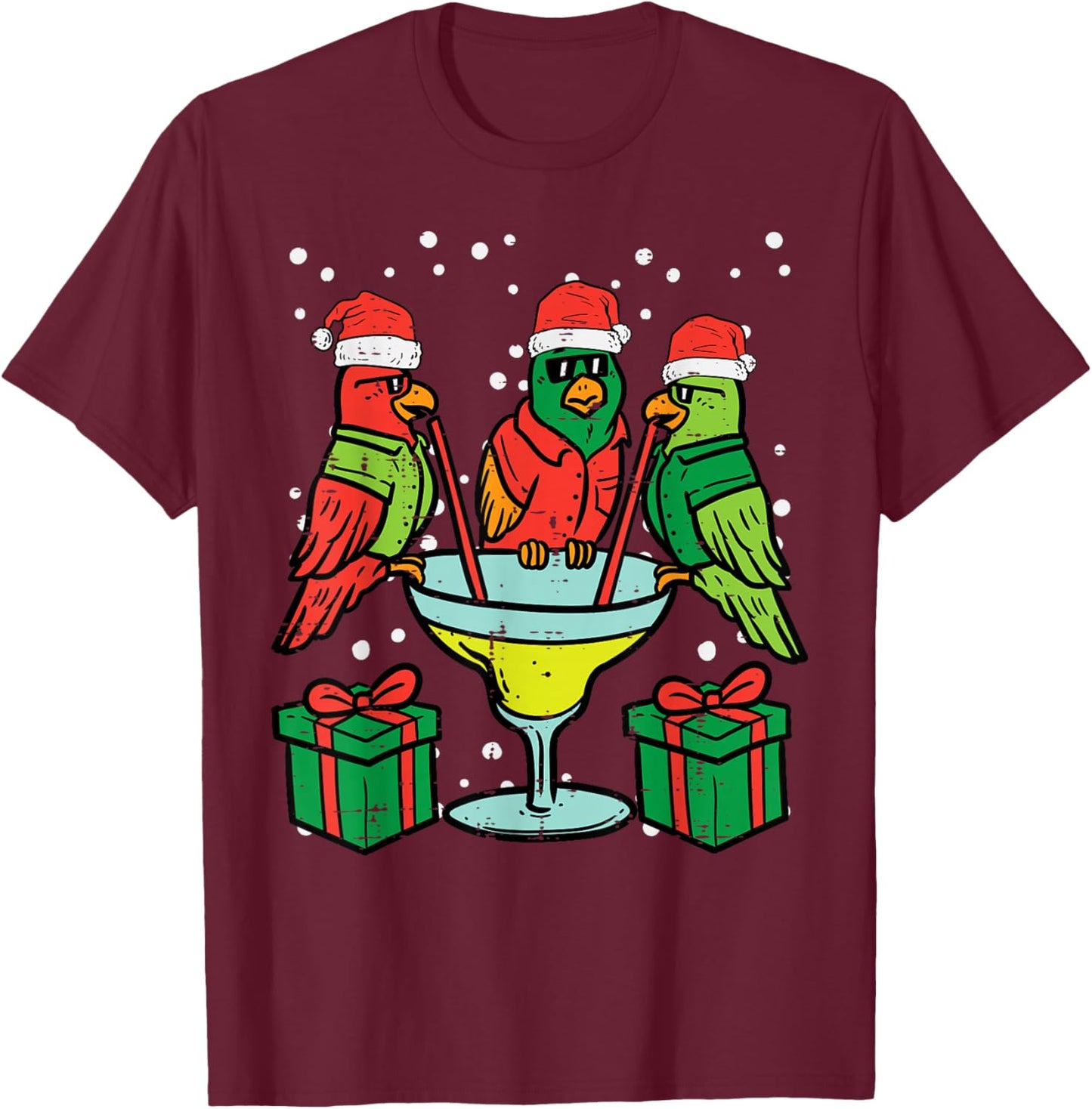 Christmas Parrots Santa Funny Xmas Bird Vacation Men Women T-Shirt - T-Shirt | Maroon