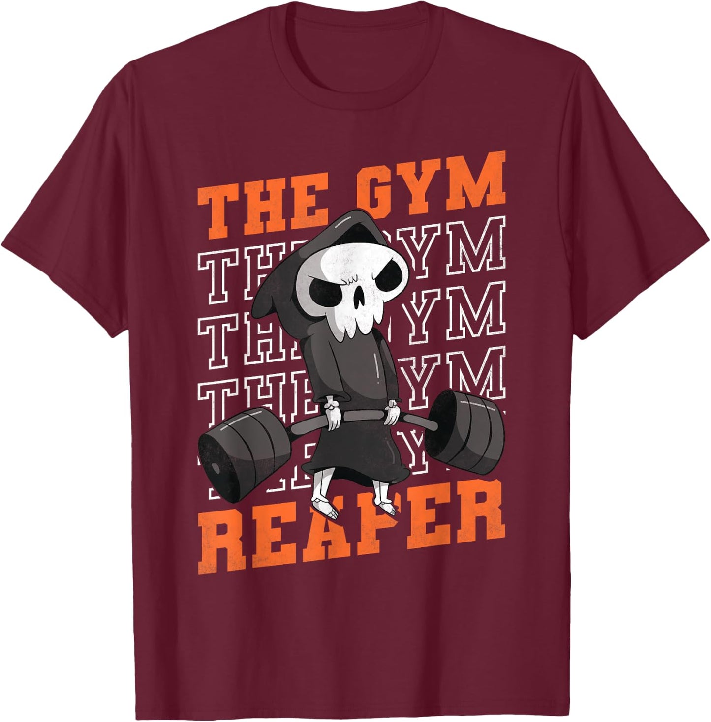 The Gym Reaper, Fitness Grim Reaper Halloween T-Shirt - T-Shirt | Maroon