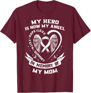 In Memory of Mom Lung Cancer Awareness Wings Heart Memorial T-Shirt - T-Shirt | Maroon