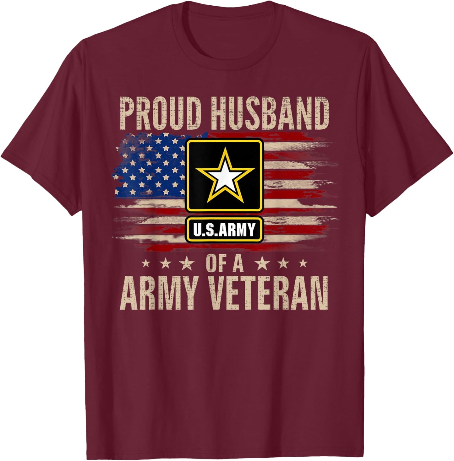 Vintage Proud Husband Of A Army Veteran With American Flag T-Shirt - T-Shirt | Maroon