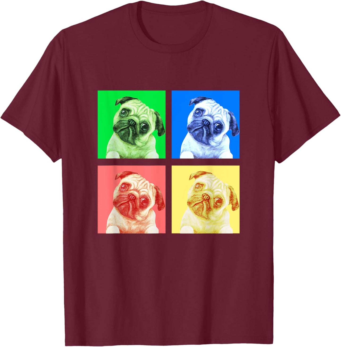 Cute Pug Dog Lovers Shirt Colorful Stylish Retro Boys Girls T-Shirt - T-Shirt | Maroon