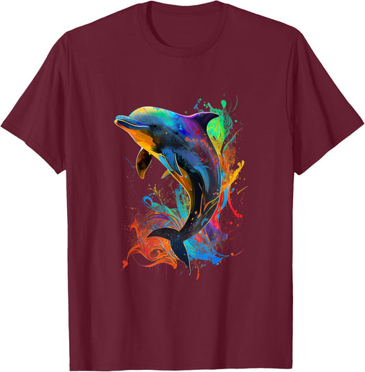 Cute Dolphin Design Colorful Pop Art Dolphin Lovers T-Shirt - T-Shirt | Maroon