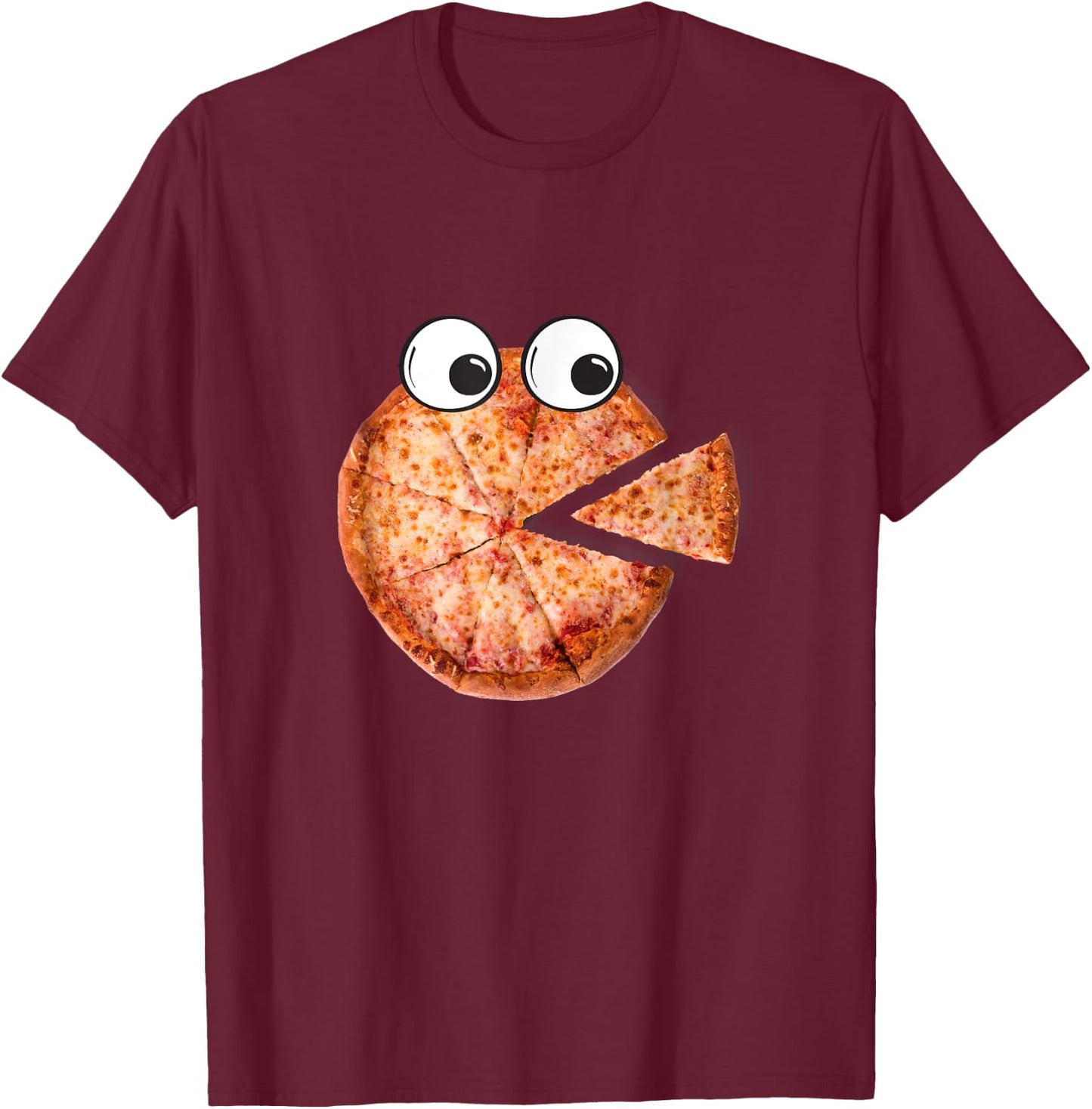 Weird Pizza With Googly Eyes Eating Pizza Design T-Shirt - T-Shirt | Maroon