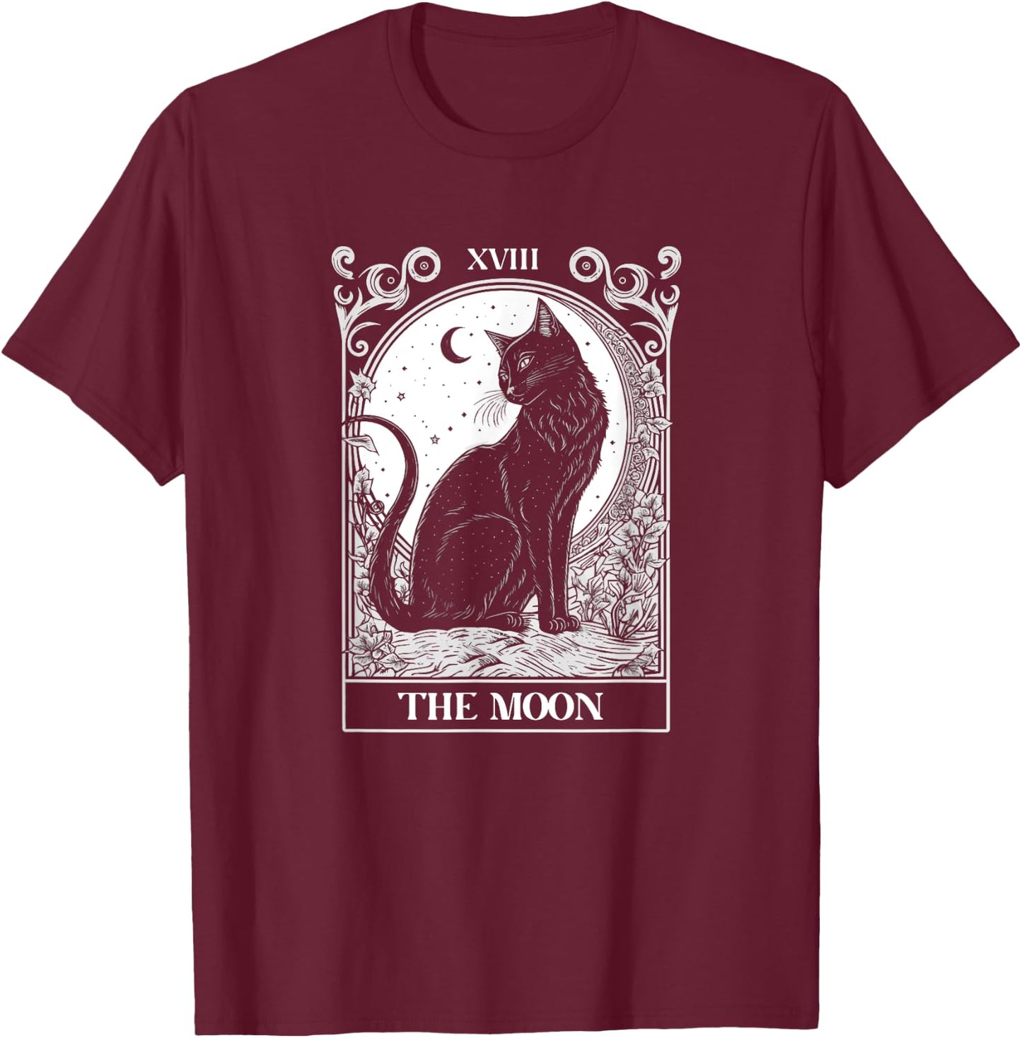 Cat Tarot Card The Moon Tarot Card Cat Lover Graphic Men Women Kids T-Shirt - T-Shirt | Maroon