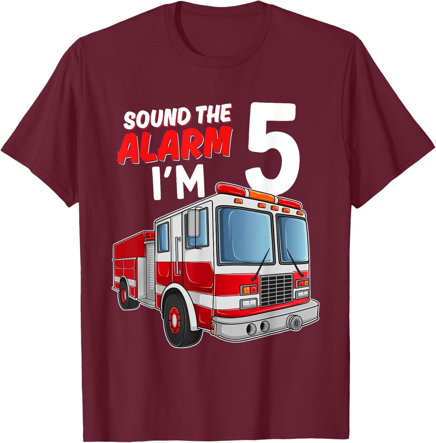 Kids Fire Truck 5th Birthday 5 Years Old Boys Girls Kids T-Shirt - T-Shirt | Maroon