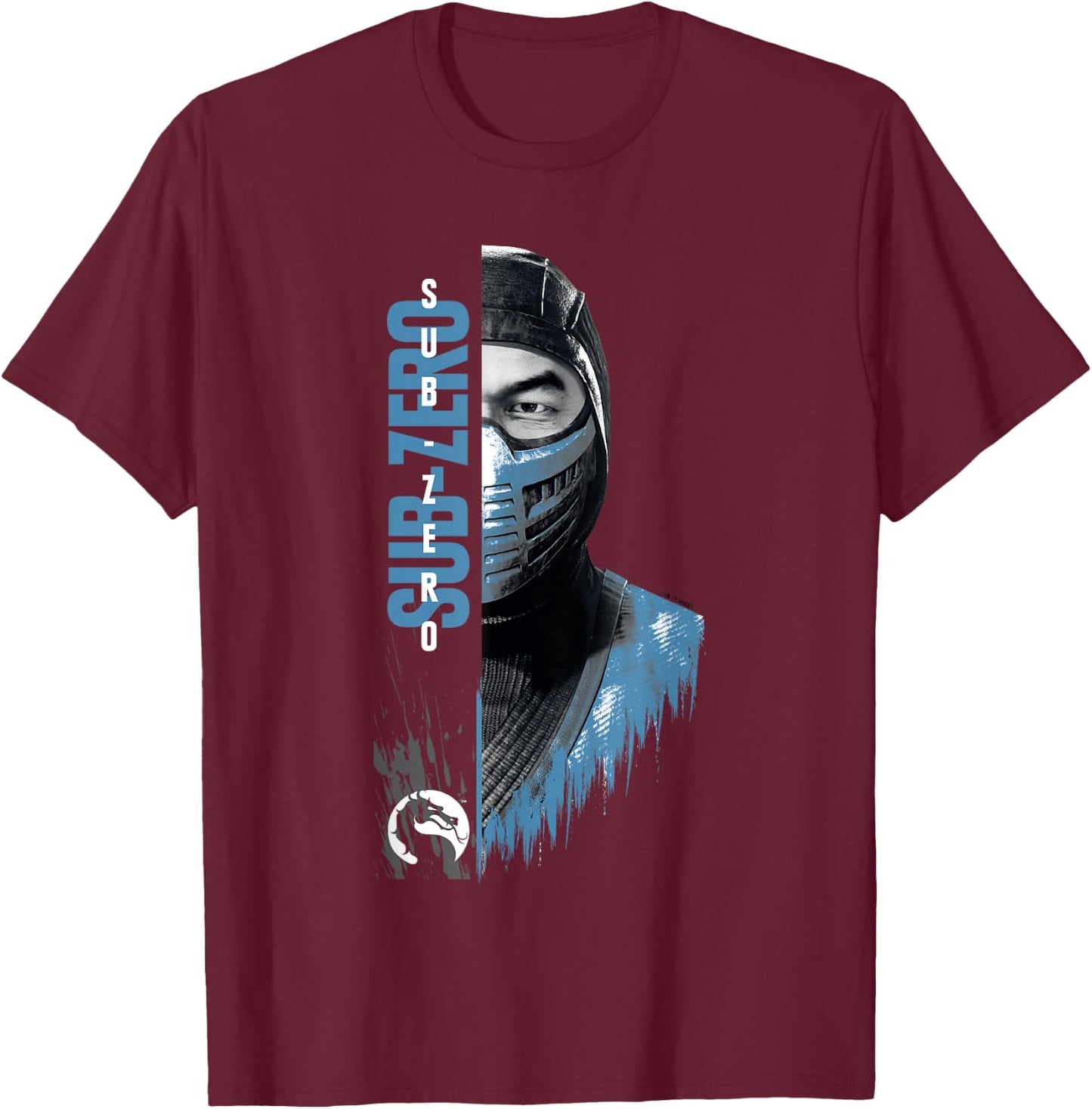 Mortal Kombat Klassic Sub-Zero Split Face Bust Portrait T-Shirt - T-Shirt | Maroon