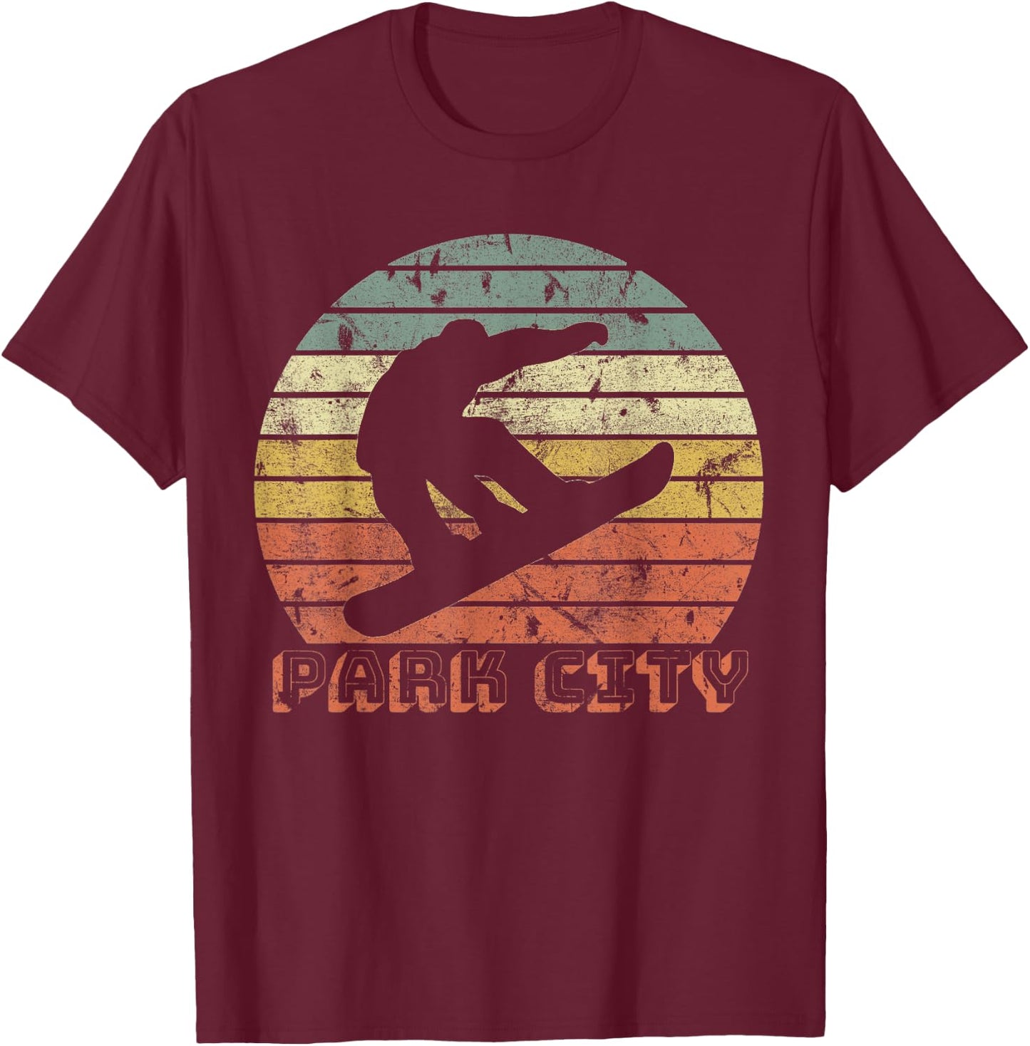 Park City Utah Snowboard Retro Sunset Vintage T-Shirt - T-Shirt | Maroon
