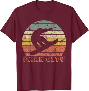 Park City Utah Snowboard Retro Sunset Vintage T-Shirt - T-Shirt | Maroon