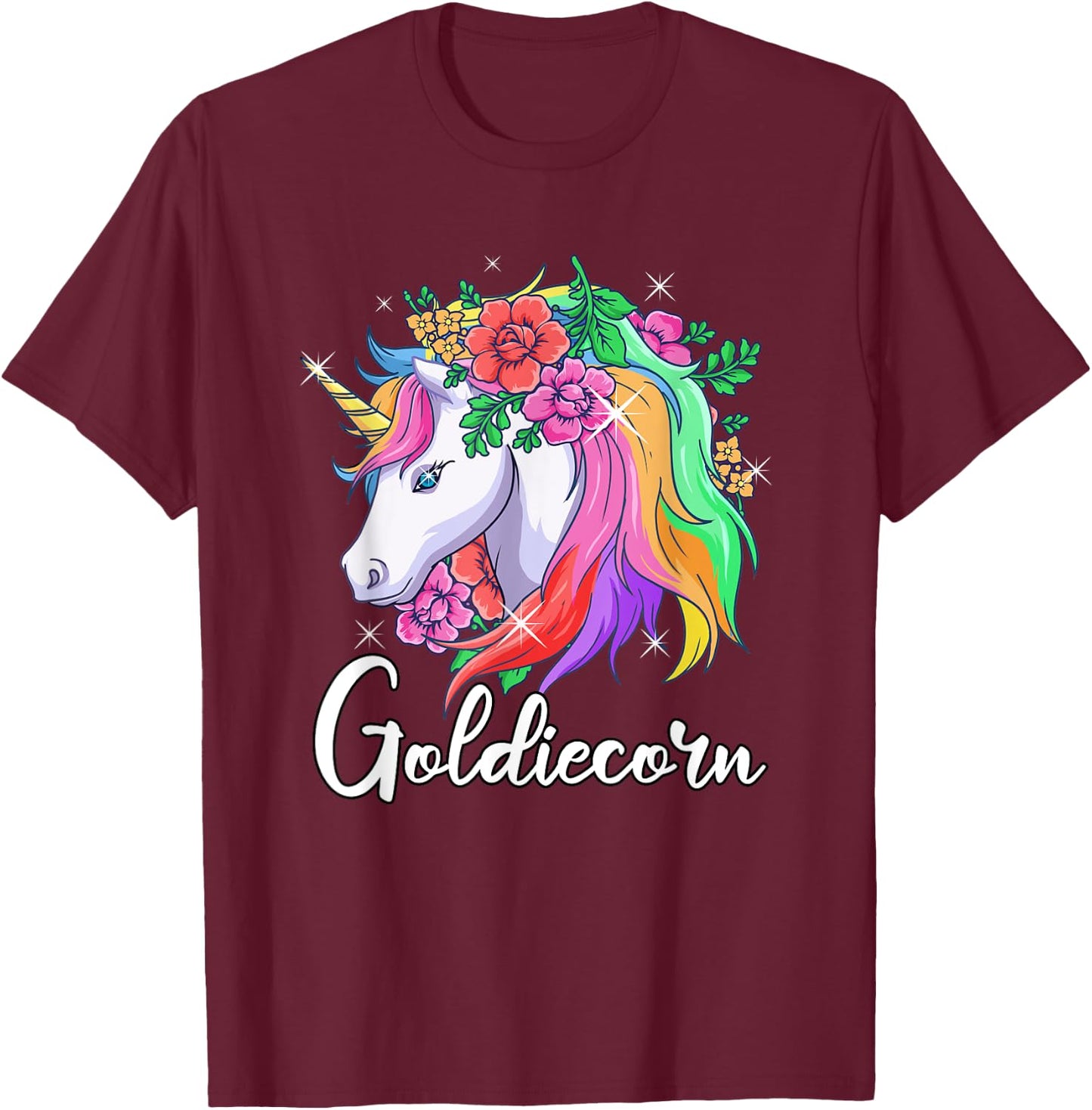 Cute Goldiecorn Personalized Name Unicorn Goldie T-Shirt - T-Shirt | Maroon