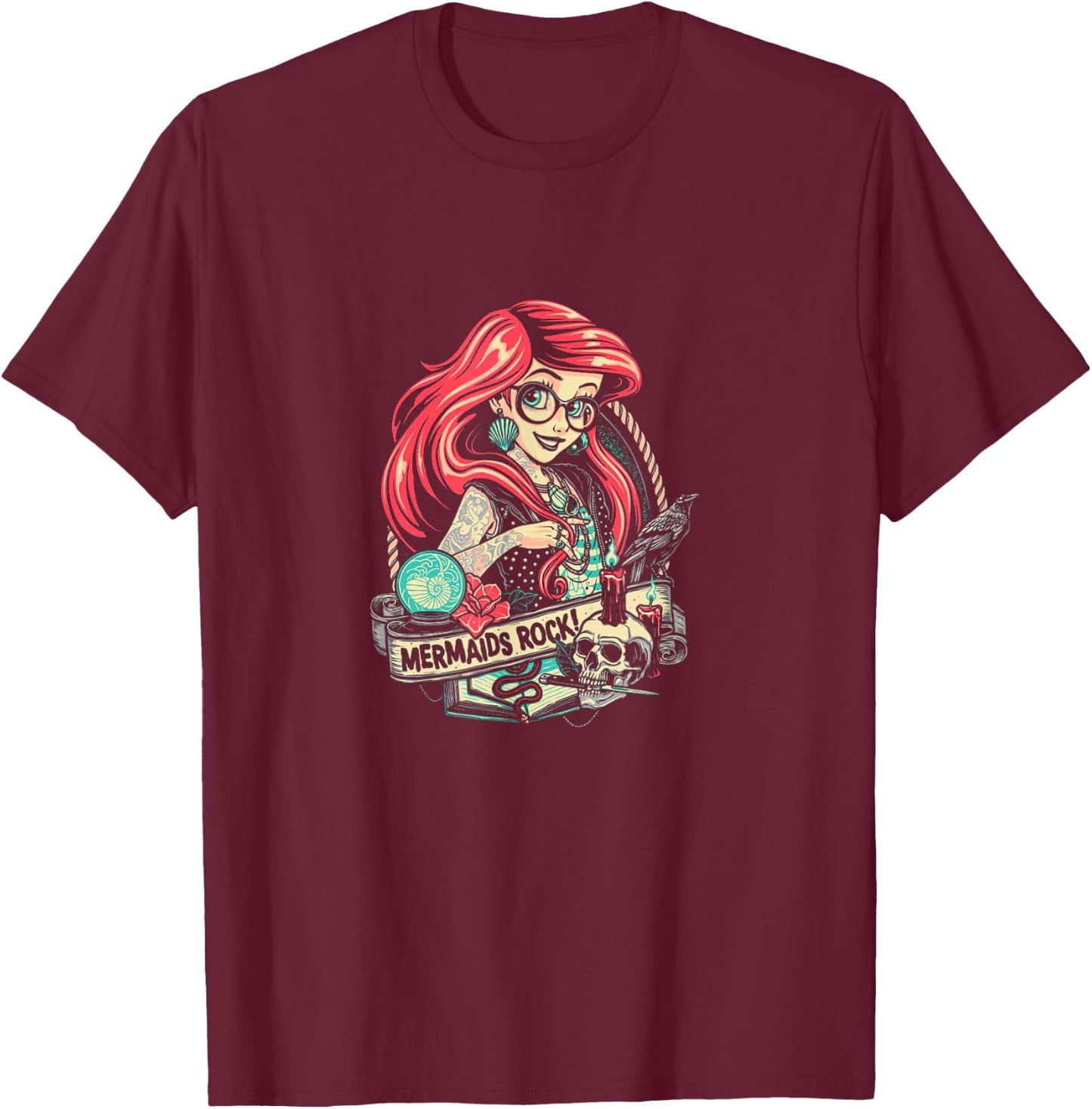 Mermaids Rock Gothic Dark Metal Goth Tattoos Girl Funny Gift T-Shirt - T-Shirt | Maroon