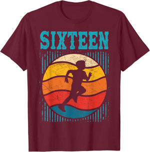 16th Birthday Retro Runner Jogging 16 Year Old Boys T-Shirt - T-Shirt | Maroon