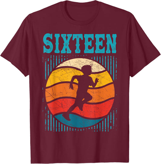 16th Birthday Retro Runner Jogging 16 Year Old Boys T-Shirt - T-Shirt | Maroon