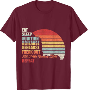 Retro Vintage Theater Geek Musical Life Eat Sleep Theatre T-Shirt - T-Shirt | Maroon