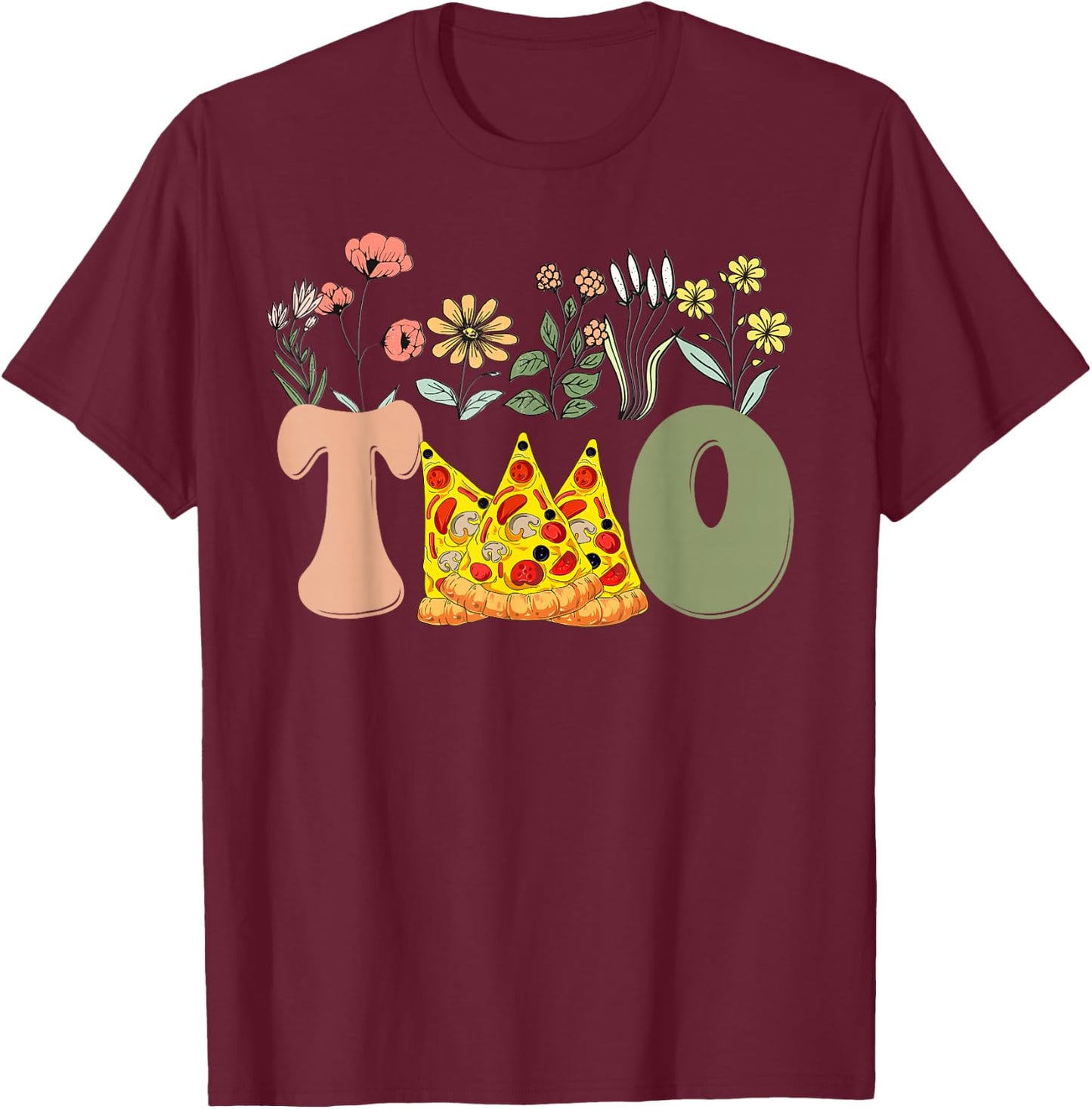 Second Birthday Pizza Theme 2nd Birthday Pizza Lover Party T-Shirt - T-Shirt | Maroon
