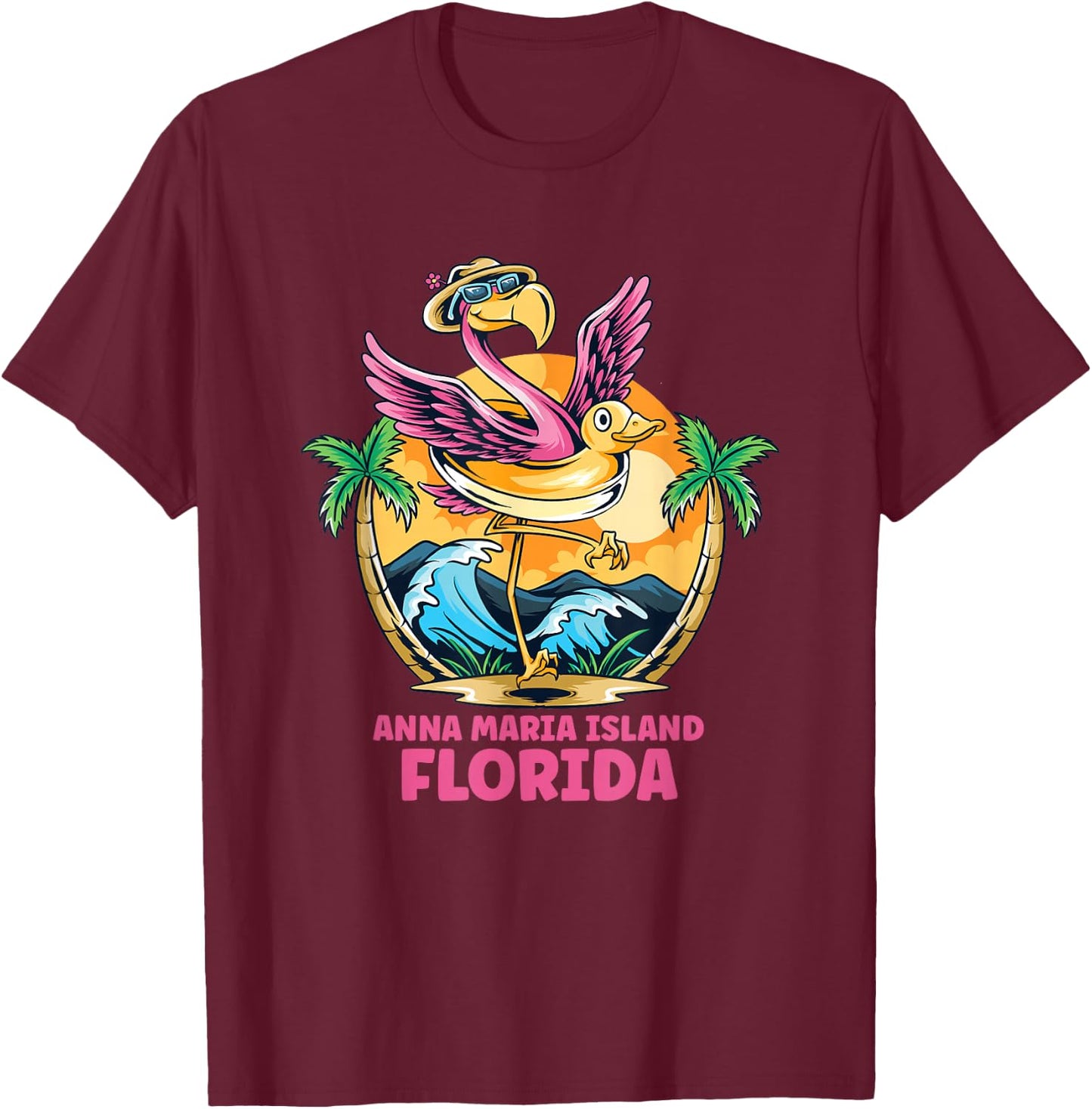 Anna Maria Island Florida Flamingo Beach Family Vacation T-Shirt - T-Shirt | Maroon