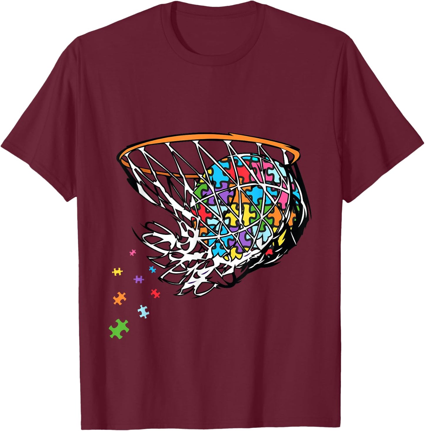 Basketball Autism Puzzle Autism Awareness Basketball Ball T-Shirt - T-Shirt | Maroon