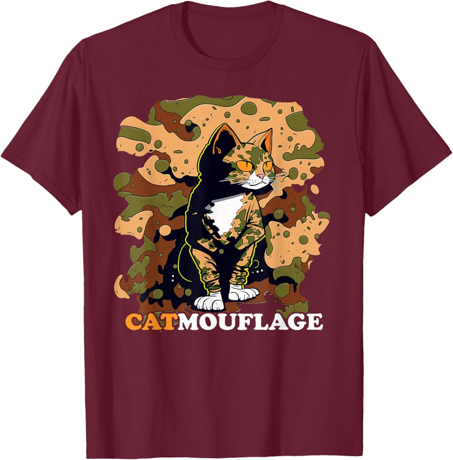 Funny Cat Pun Catmouflage Camo Joke Kids Men Women T-Shirt - T-Shirt | Maroon