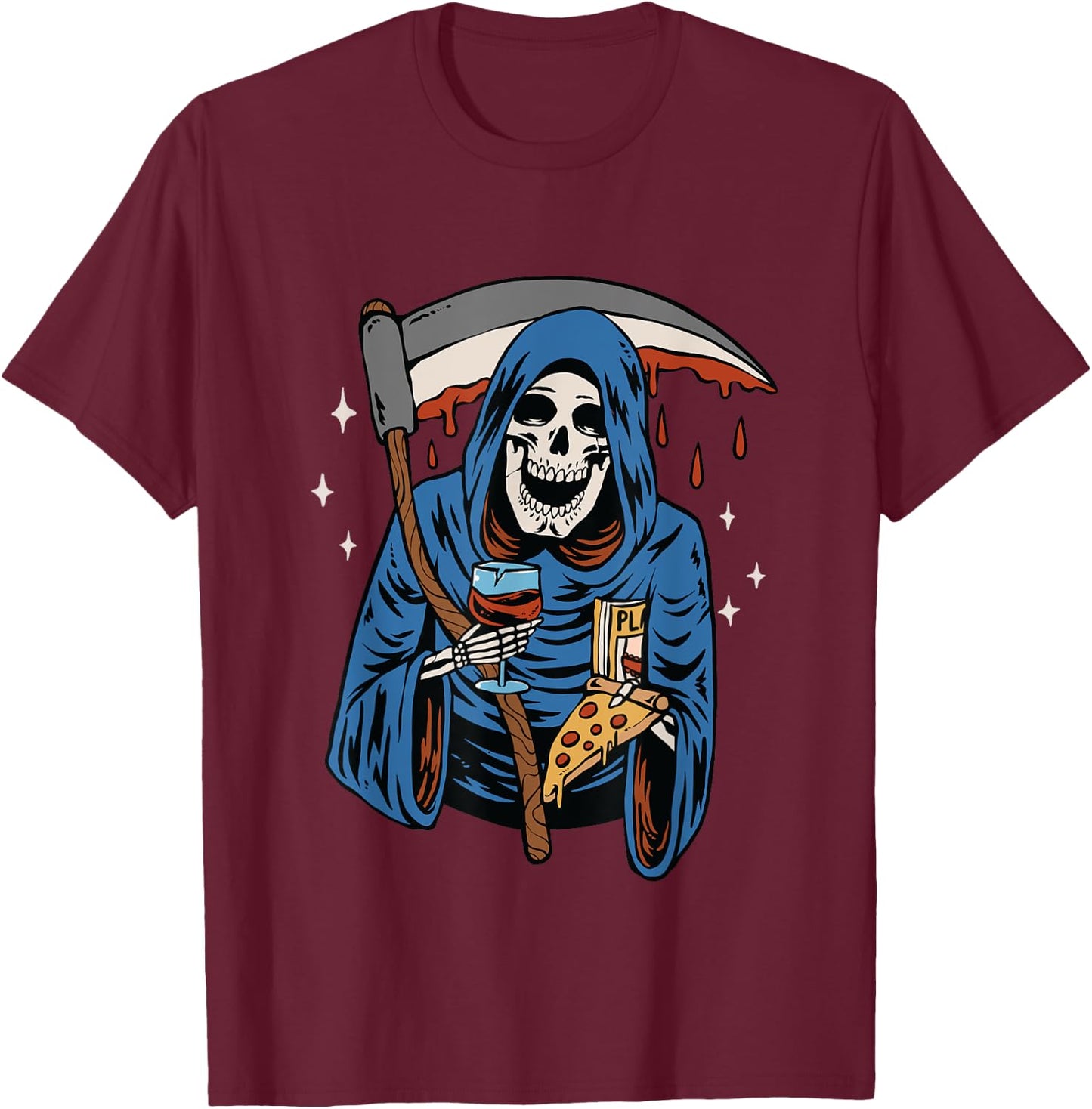 Grim Reaper American Traditional Tattoo Old School Flash T-Shirt - T-Shirt | Maroon