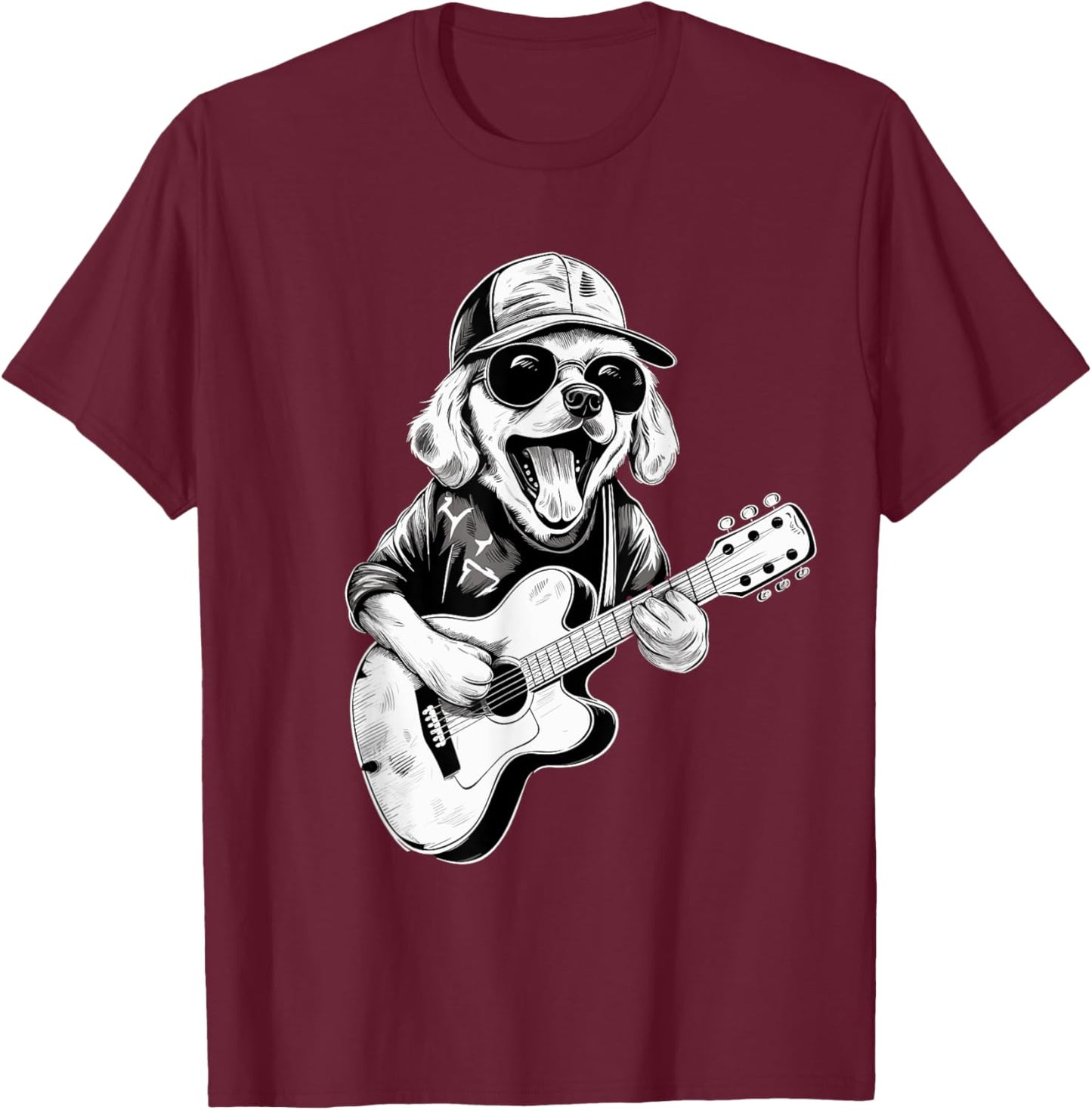Golden Retriever Dog Playing Guitar Rock on Guitarist Women T-Shirt - T-Shirt | Maroon