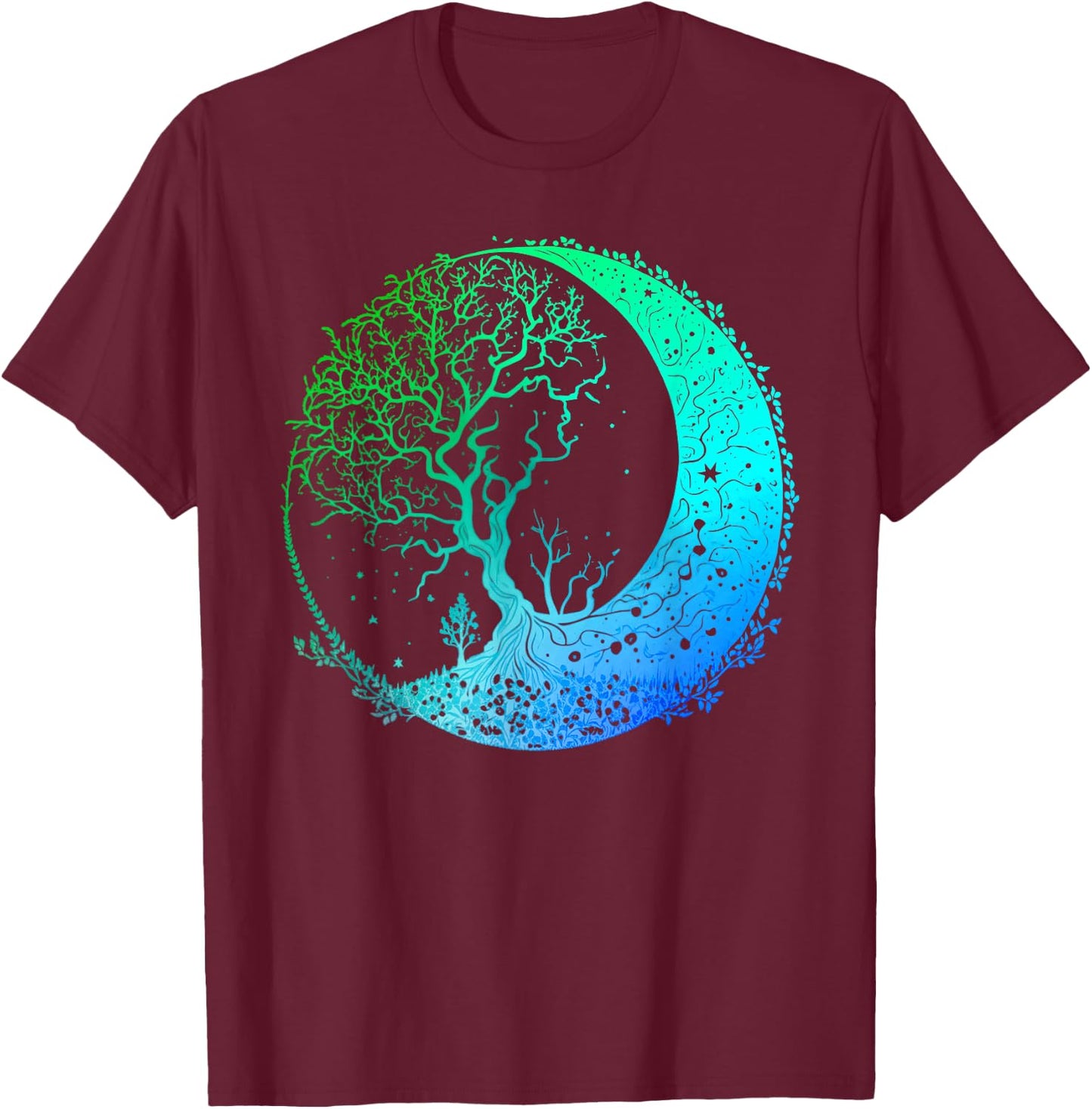 Crescent Moon Phases Mandala Chakra Tree of Life Yoga T-Shirt - T-Shirt | Maroon