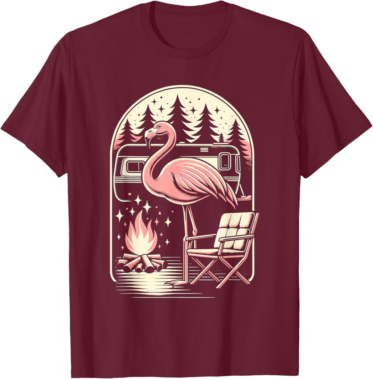 Funny Camping Flamingo Camper Camp Outdoor Travel Nature T-Shirt - T-Shirt | Maroon