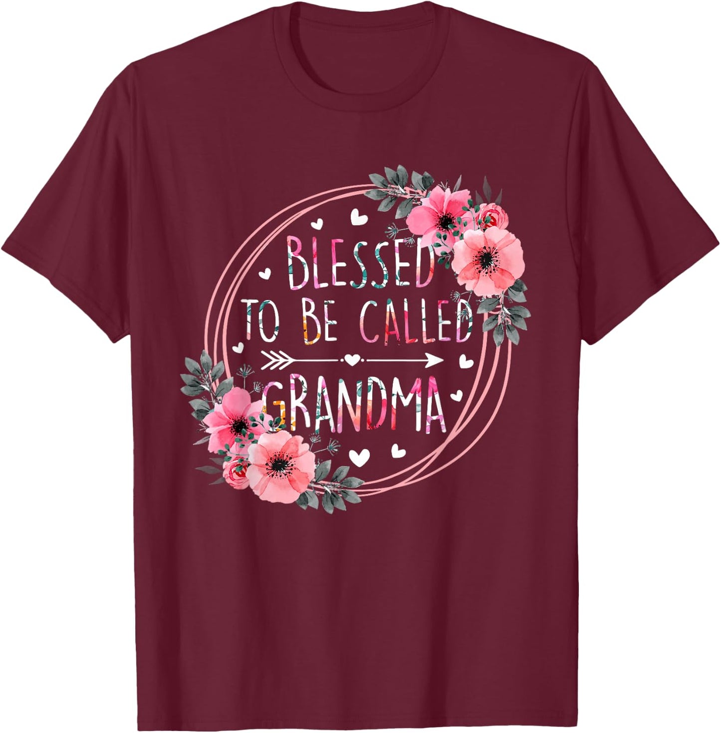 Blessed to be called Grandma Mother's Day Flower Floral T-Shirt - T-Shirt | Maroon