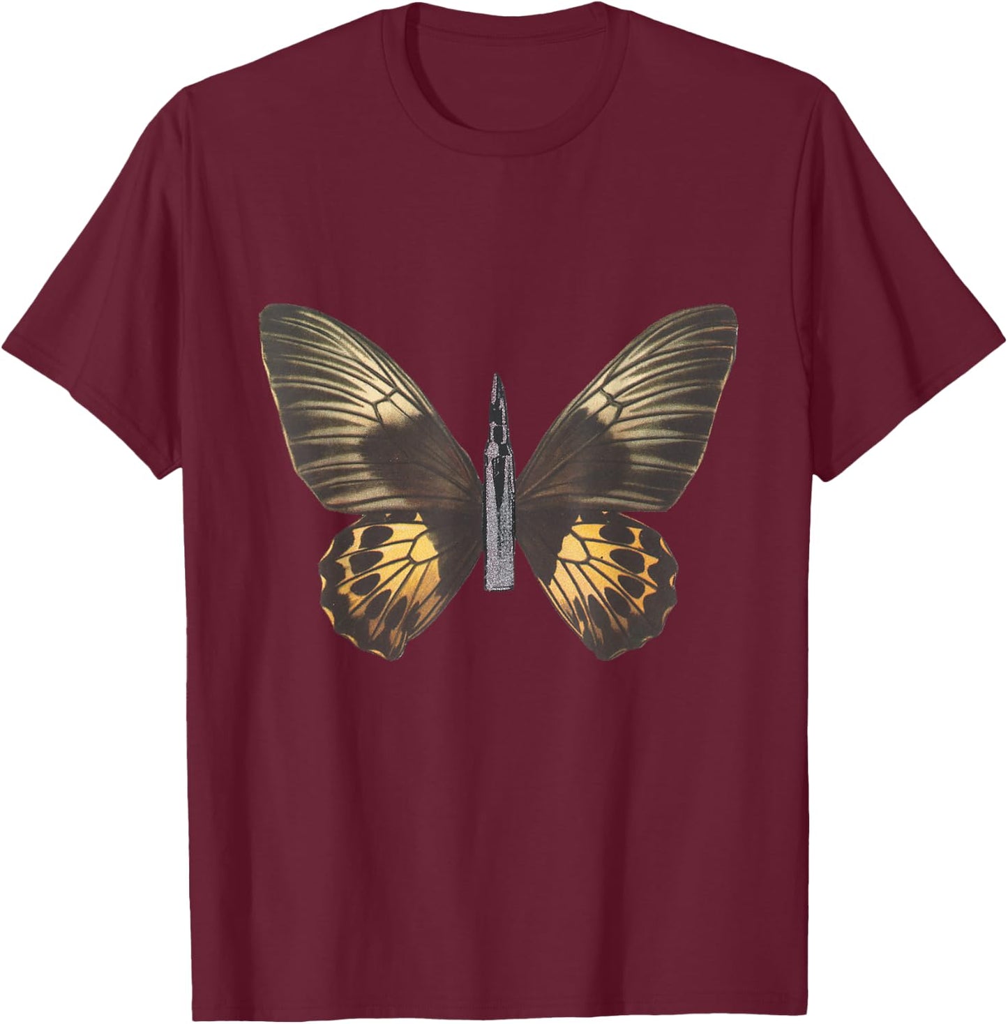 Bullet With Butterfly Wings T-Shirt - T-Shirt | Maroon