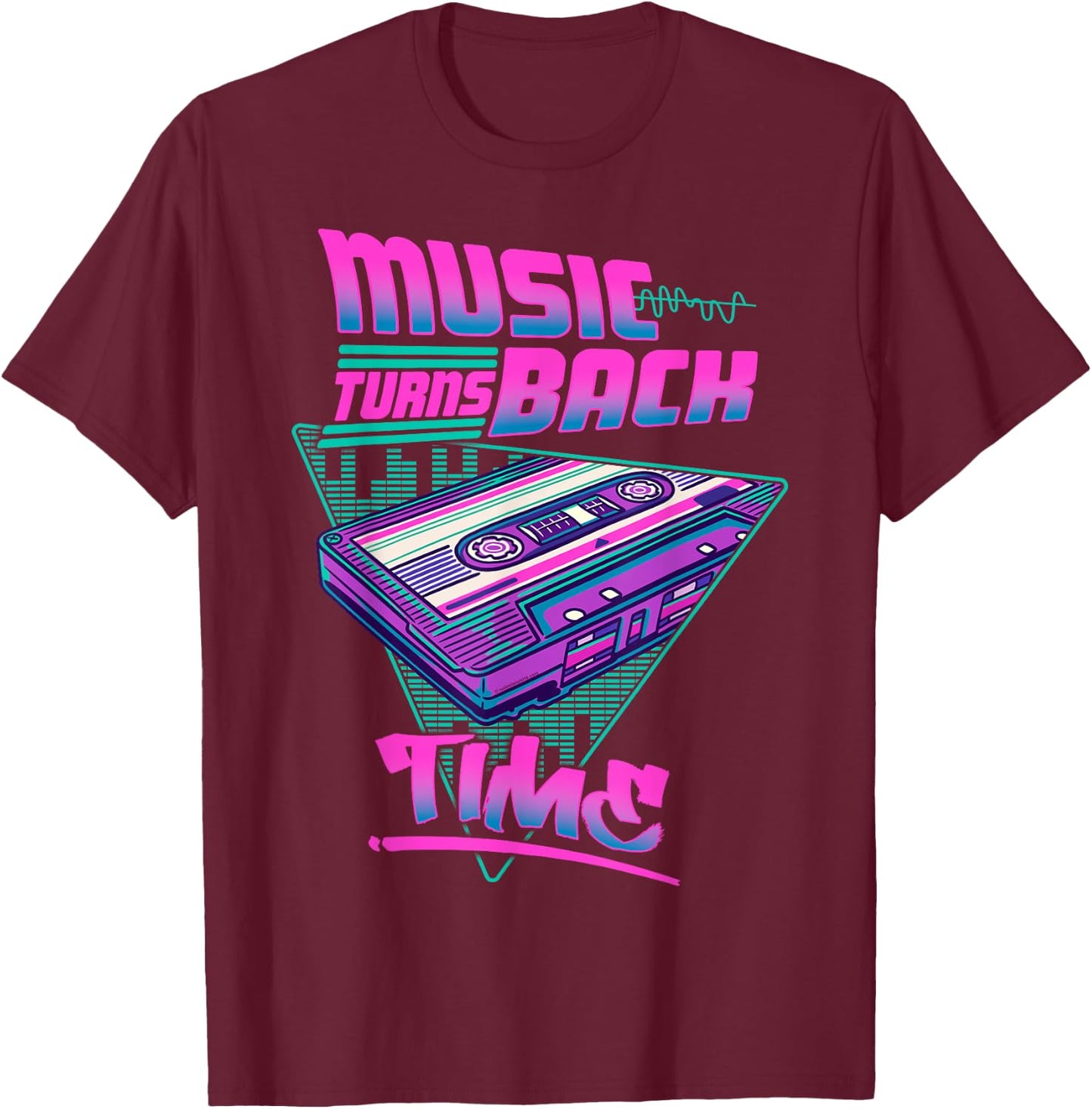 Cassette Tape with Music Wave Retro Synthwave Vaporwave T-Shirt - T-Shirt | Maroon