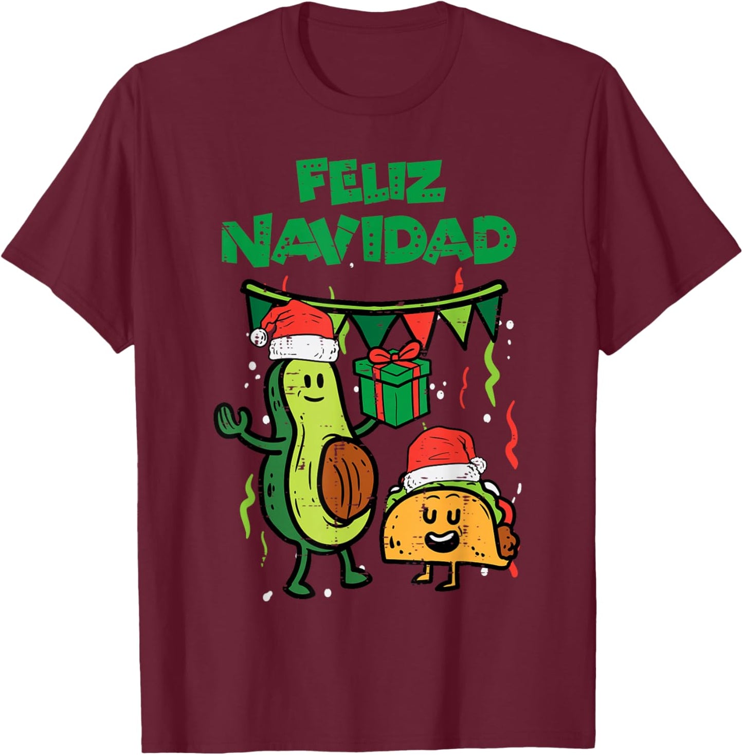 Feliz Navidad Avocado Tacos Mexican Christmas Men Women Kids T-Shirt - T-Shirt | Maroon