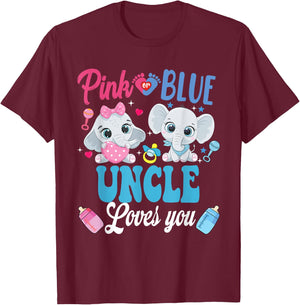Pink Or Blue Uncle Loves Your shirt Elephant Gender Reveal T-Shirt - T-Shirt | Maroon