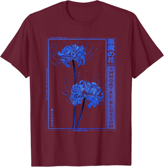 Higanbana or Spider Lily in Anime Soft Grunge Goth Aesthetic T-Shirt - T-Shirt | Maroon