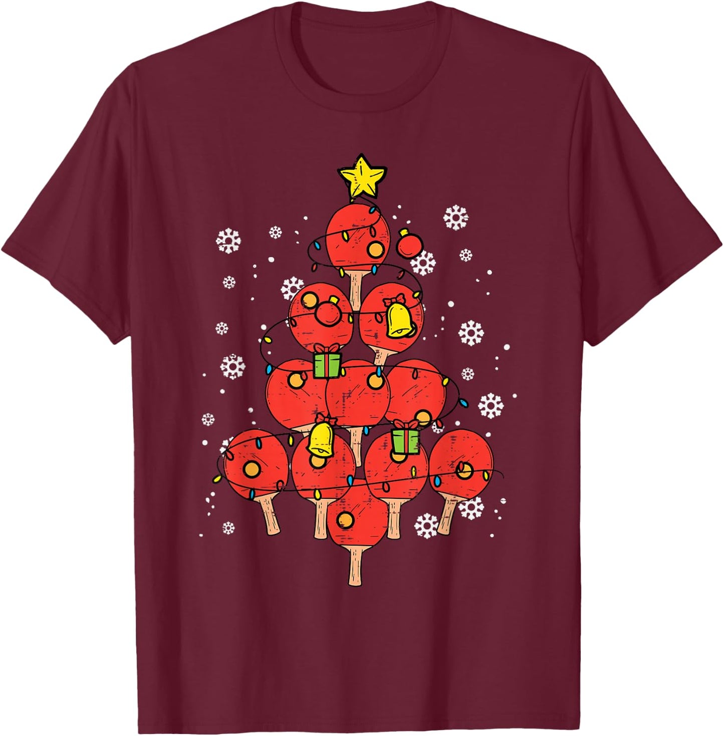 Ping Pong Christmas Tree Xmas Table Tennis Men Women Kids T-Shirt - T-Shirt | Maroon