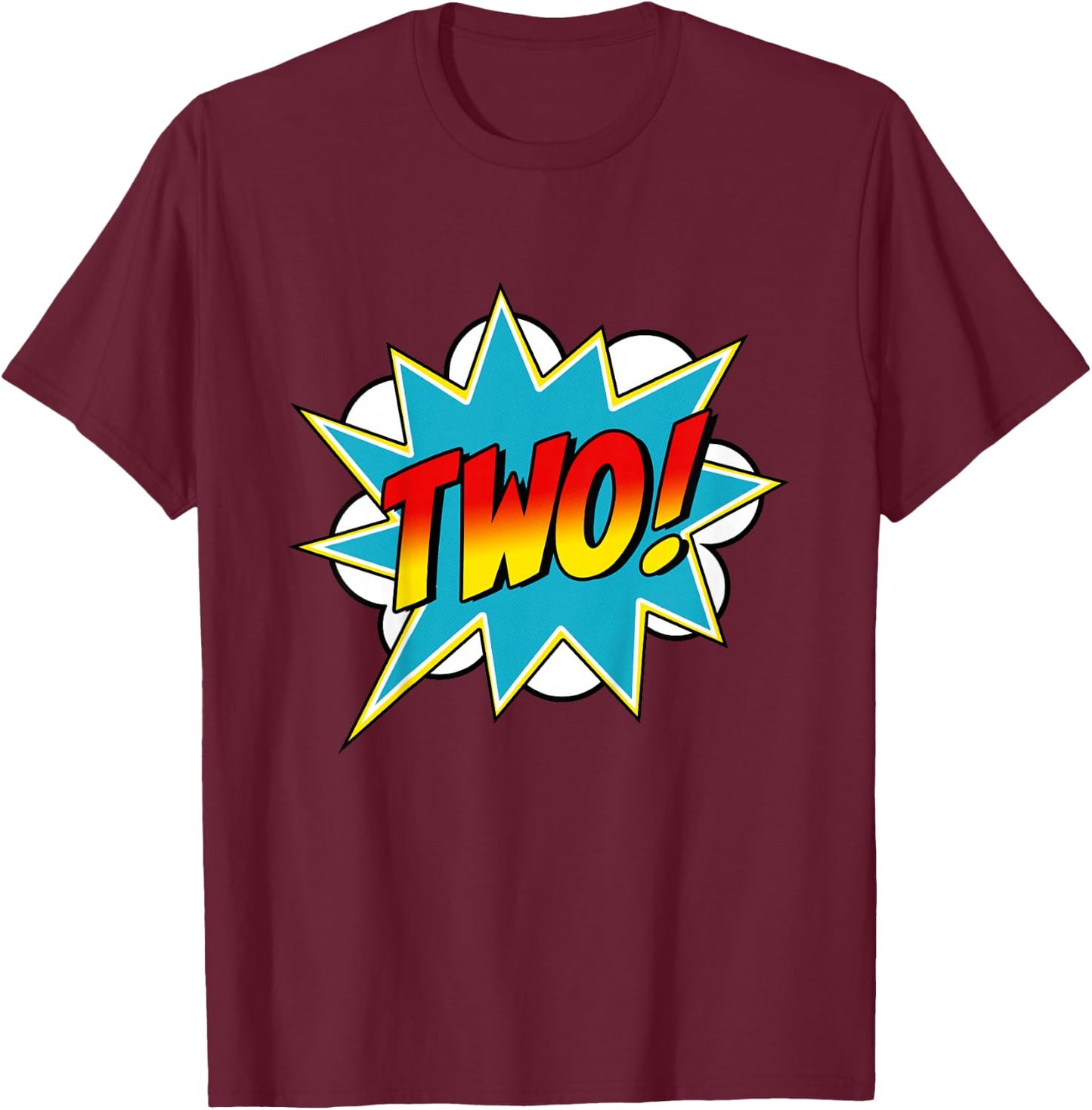 Two! 2nd Birthday Superhero Boys 2 Years Old Comic Book T-Shirt - T-Shirt | Maroon